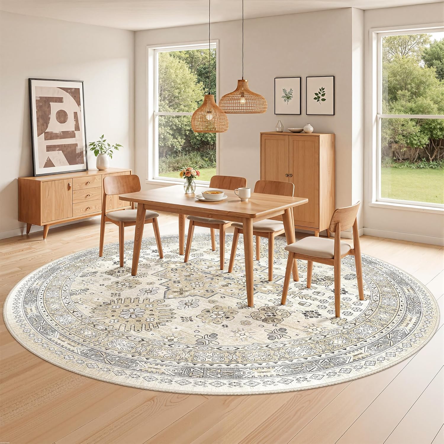 zesthome 9x12 Area Rugs for Girls Bedroom, Low Pile Machine Washable Rugs, Vintage Large Pink Rugs, Stain Resistant Nursery Room Rug, Baby Crawling Rug (Pink/Blue,9'x12')