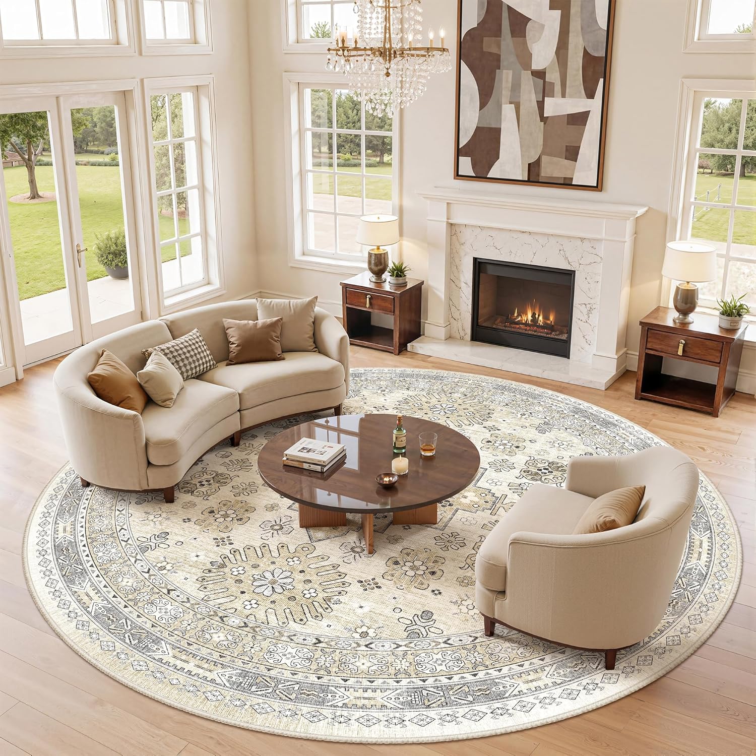 zesthome 9x12 Area Rugs for Girls Bedroom, Low Pile Machine Washable Rugs, Vintage Large Pink Rugs, Stain Resistant Nursery Room Rug, Baby Crawling Rug (Pink/Blue,9'x12')