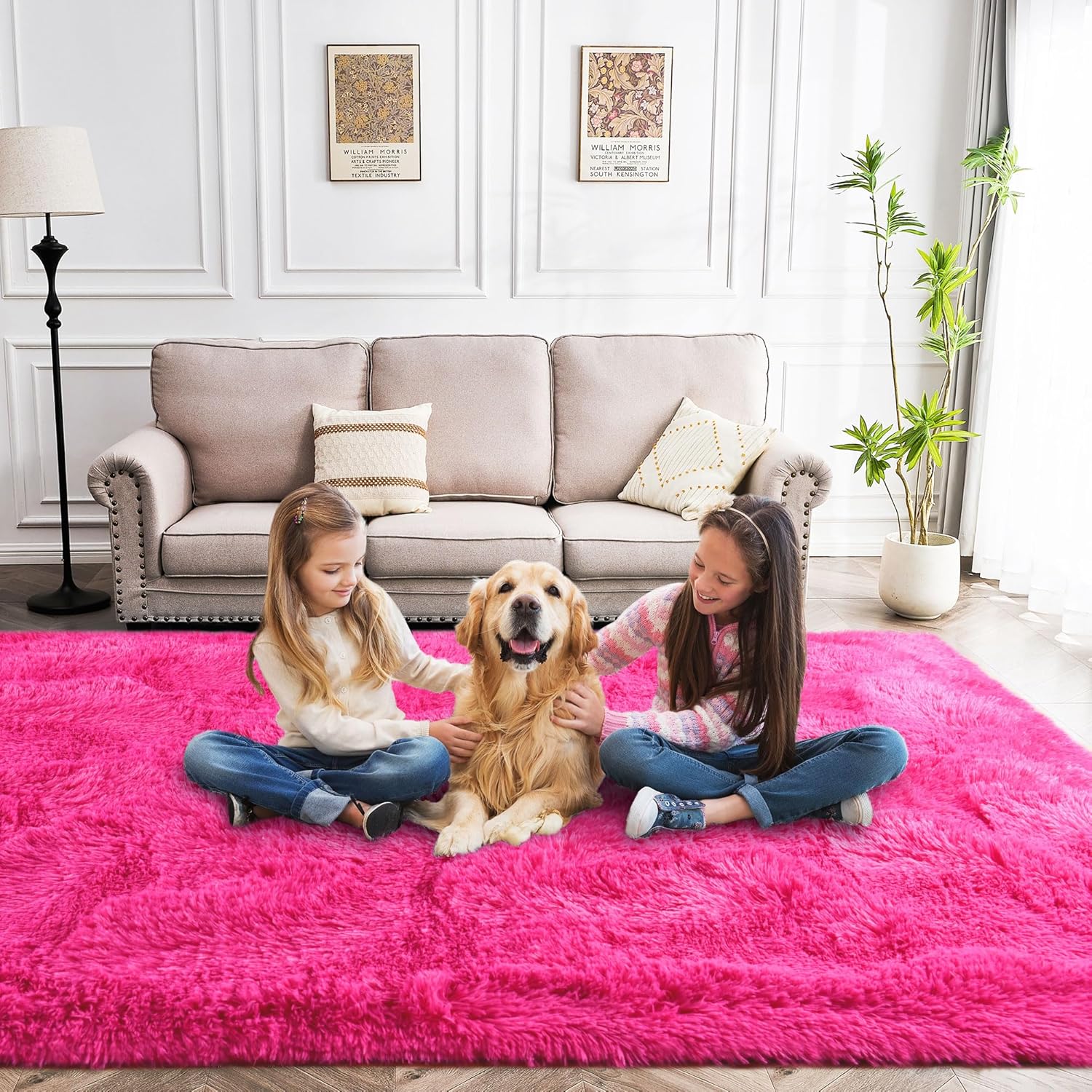 Awaytail Fluffy Area Rug 9x12 Living Room, Hot Pink Rugs for Bedroom Girls, Extra Large Rug Big Carpet 9 by 12 Fuschia