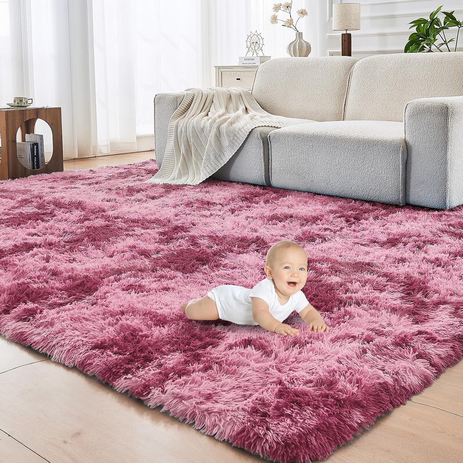 OPPODREAM 9x12 Pink Rugs for Bedroom, Ultra-Soft Fluffy Area Rugs for Living Room, 9 x 12 Shag Carpet for Nursery, Kids, Girl, Boy, Baby, Plush, Fuzzy, Shaggy, Cute Home Decor