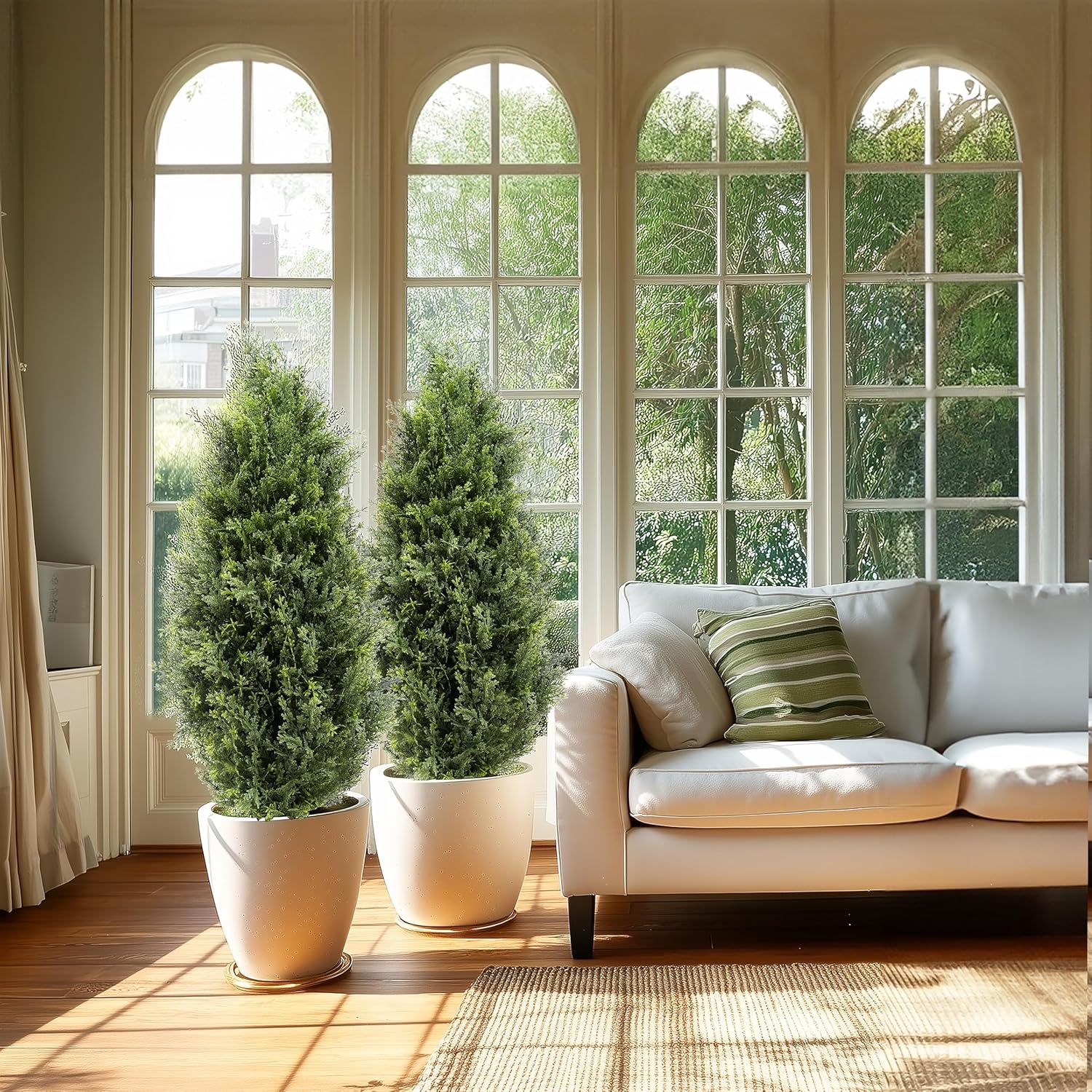 Artificial Topiary Cedar Trees 3ft, 2 pk - Outdoor Indoor Faux Pine Shrubs Plants, Realistic Fake Plants Front Porch Decor, Artificial Bushes Cypress for Home Front Door Offices