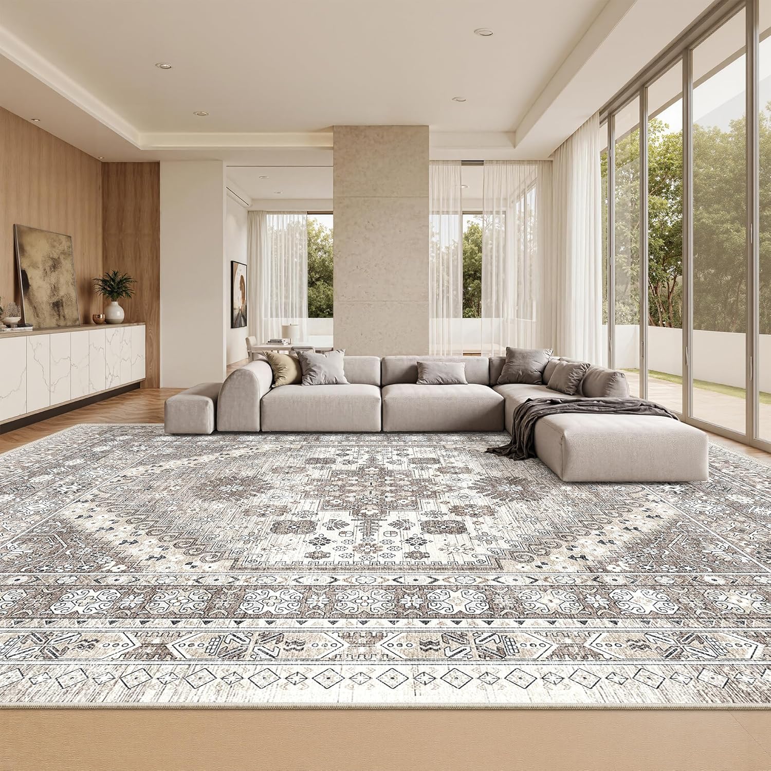 zesthome 9x12 Area Rugs for Girls Bedroom, Low Pile Machine Washable Rugs, Vintage Large Pink Rugs, Stain Resistant Nursery Room Rug, Baby Crawling Rug (Pink/Blue,9'x12')