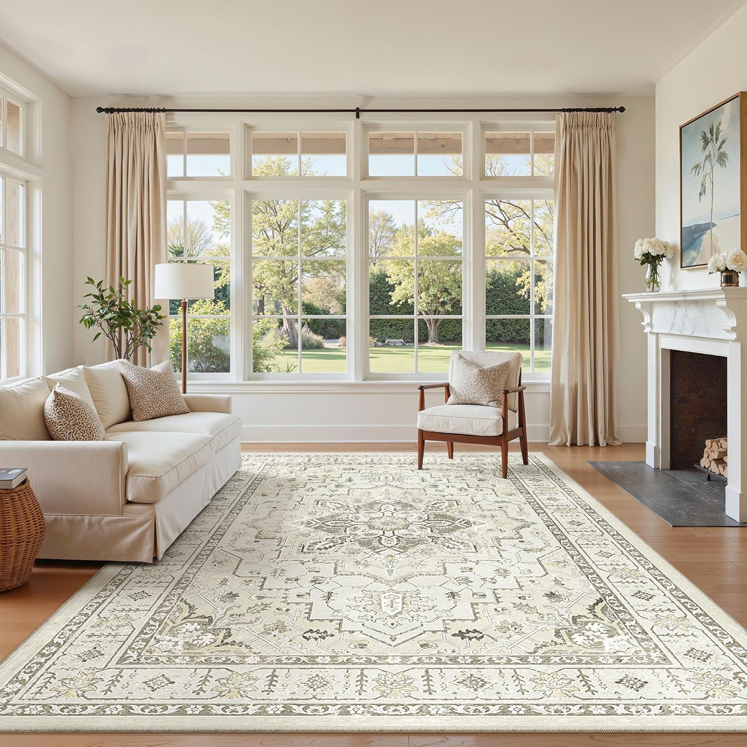 zesthome 9x12 Area Rugs for Girls Bedroom, Low Pile Machine Washable Rugs, Vintage Large Pink Rugs, Stain Resistant Nursery Room Rug, Baby Crawling Rug (Pink/Blue,9'x12')