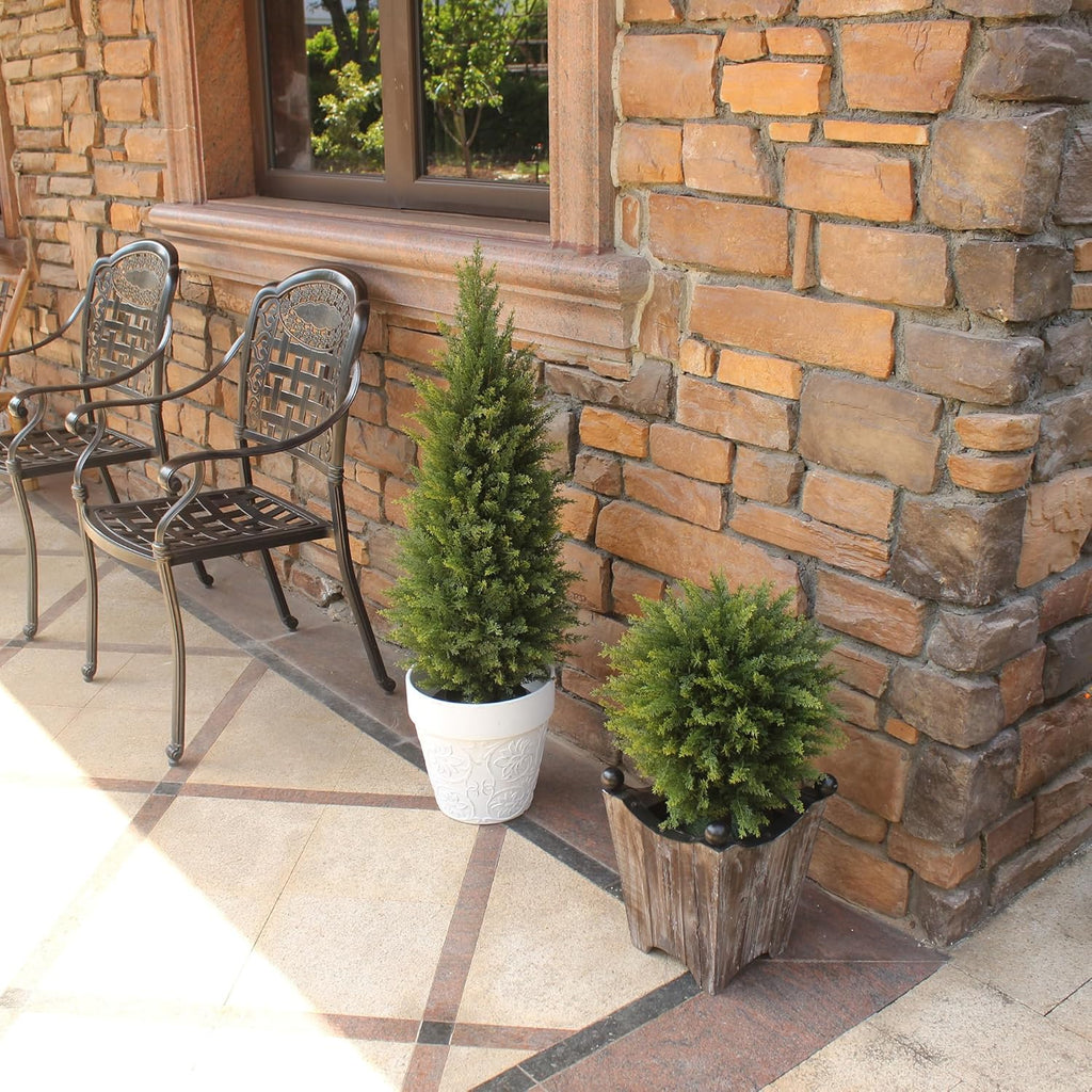 3ft Artificial Topiary Trees Artificial Cedar Trees UV Resistant Bushes Potted Set of 2 Faux Shrubs for Outdoor Indoor Front Porch Garden