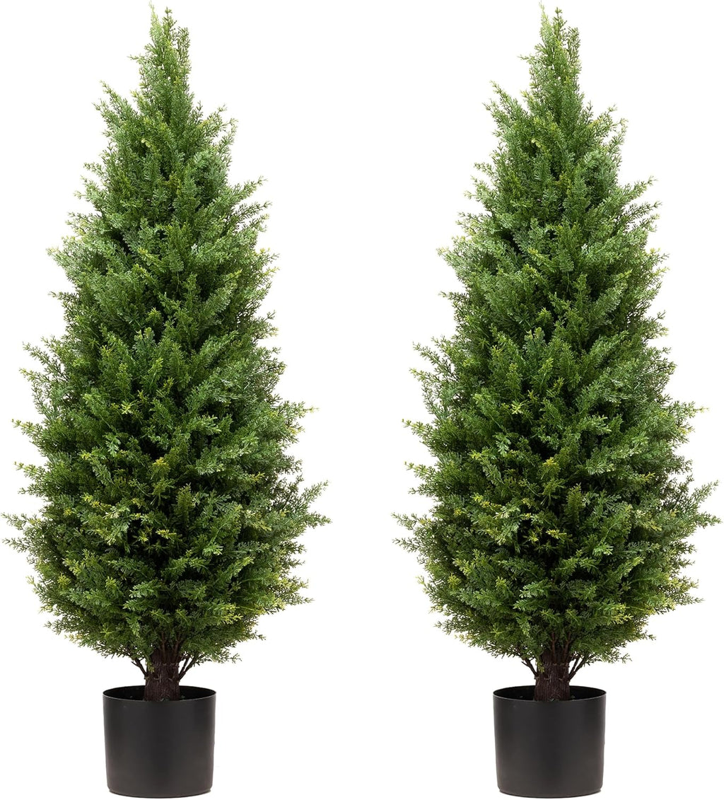 3ft Artificial Topiary Trees Artificial Cedar Trees UV Resistant Bushes Potted Set of 2 Faux Shrubs for Outdoor Indoor Front Porch Garden