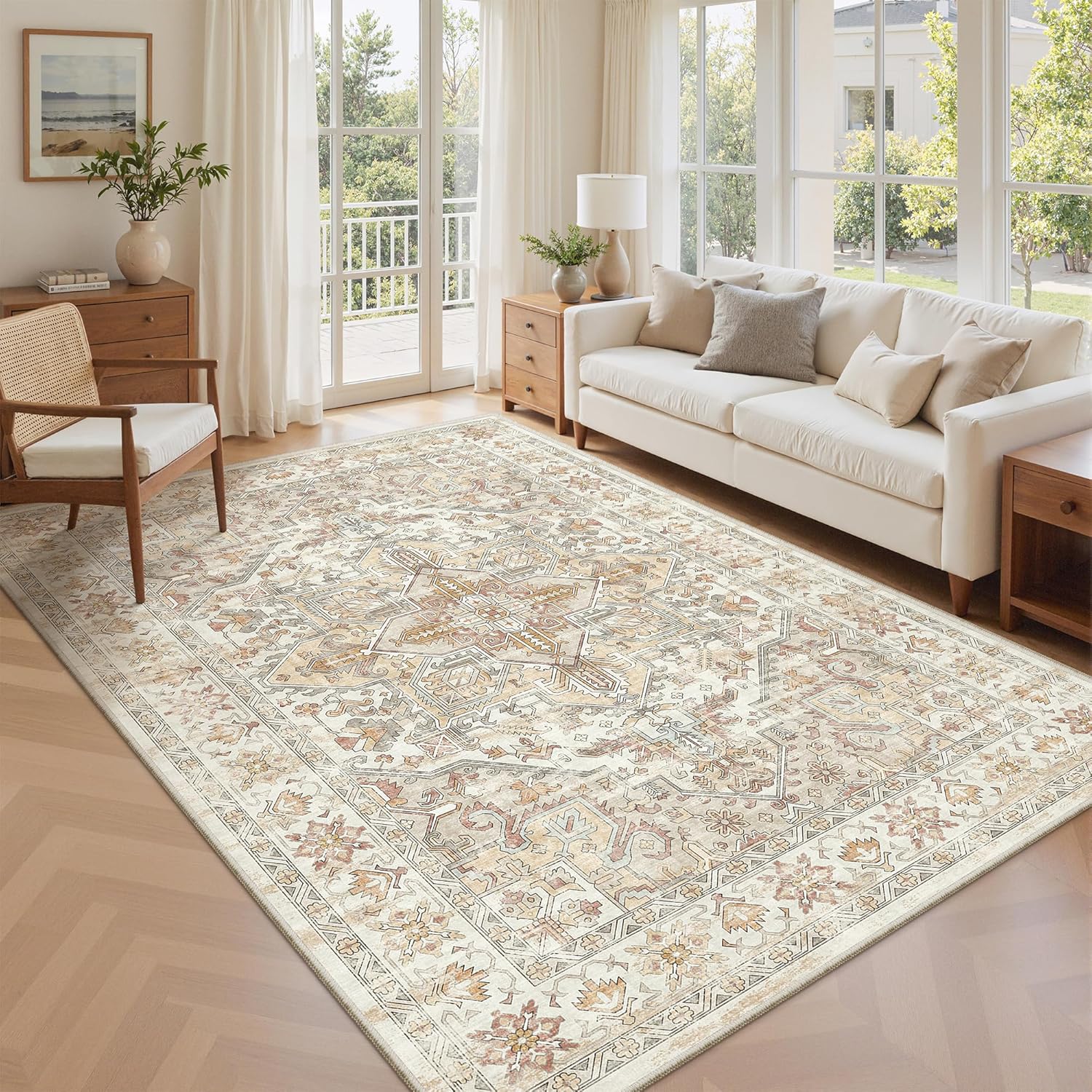 zesthome 9x12 Area Rugs for Girls Bedroom, Low Pile Machine Washable Rugs, Vintage Large Pink Rugs, Stain Resistant Nursery Room Rug, Baby Crawling Rug (Pink/Blue,9'x12')