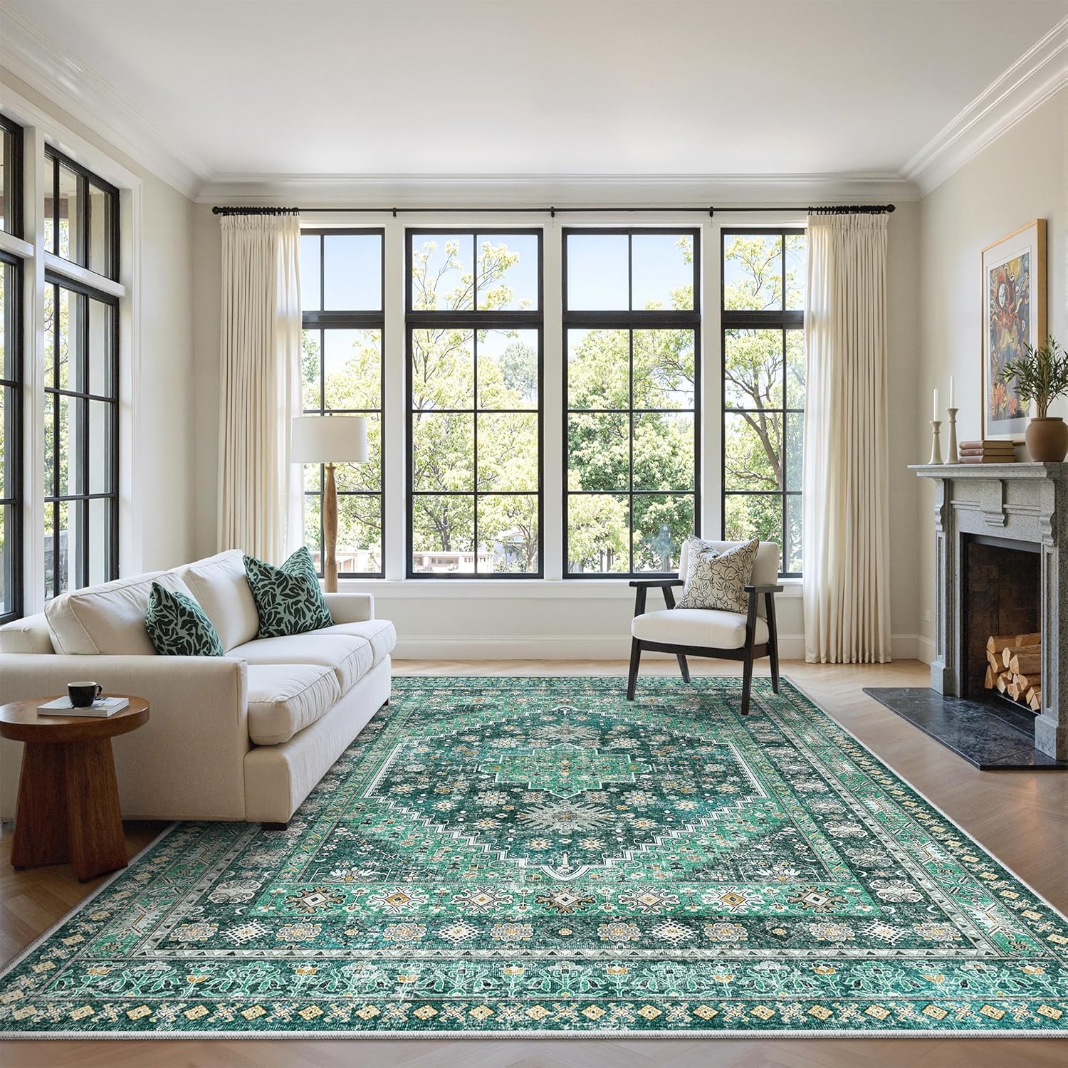 zesthome 9x12 Area Rugs for Girls Bedroom, Low Pile Machine Washable Rugs, Vintage Large Pink Rugs, Stain Resistant Nursery Room Rug, Baby Crawling Rug (Pink/Blue,9'x12')