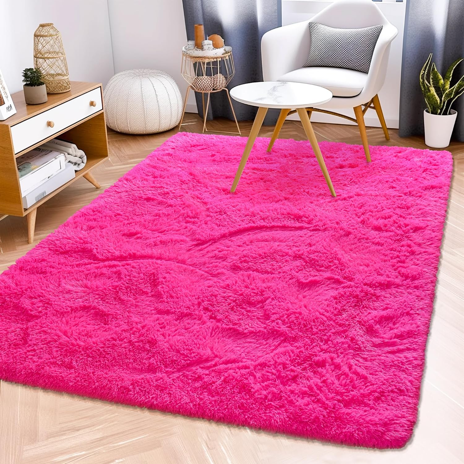 Awaytail Fluffy Area Rug 9x12 Living Room, Hot Pink Rugs for Bedroom Girls, Extra Large Rug Big Carpet 9 by 12 Fuschia