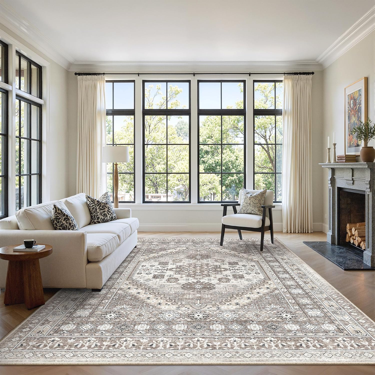 zesthome 9x12 Area Rugs for Girls Bedroom, Low Pile Machine Washable Rugs, Vintage Large Pink Rugs, Stain Resistant Nursery Room Rug, Baby Crawling Rug (Pink/Blue,9'x12')