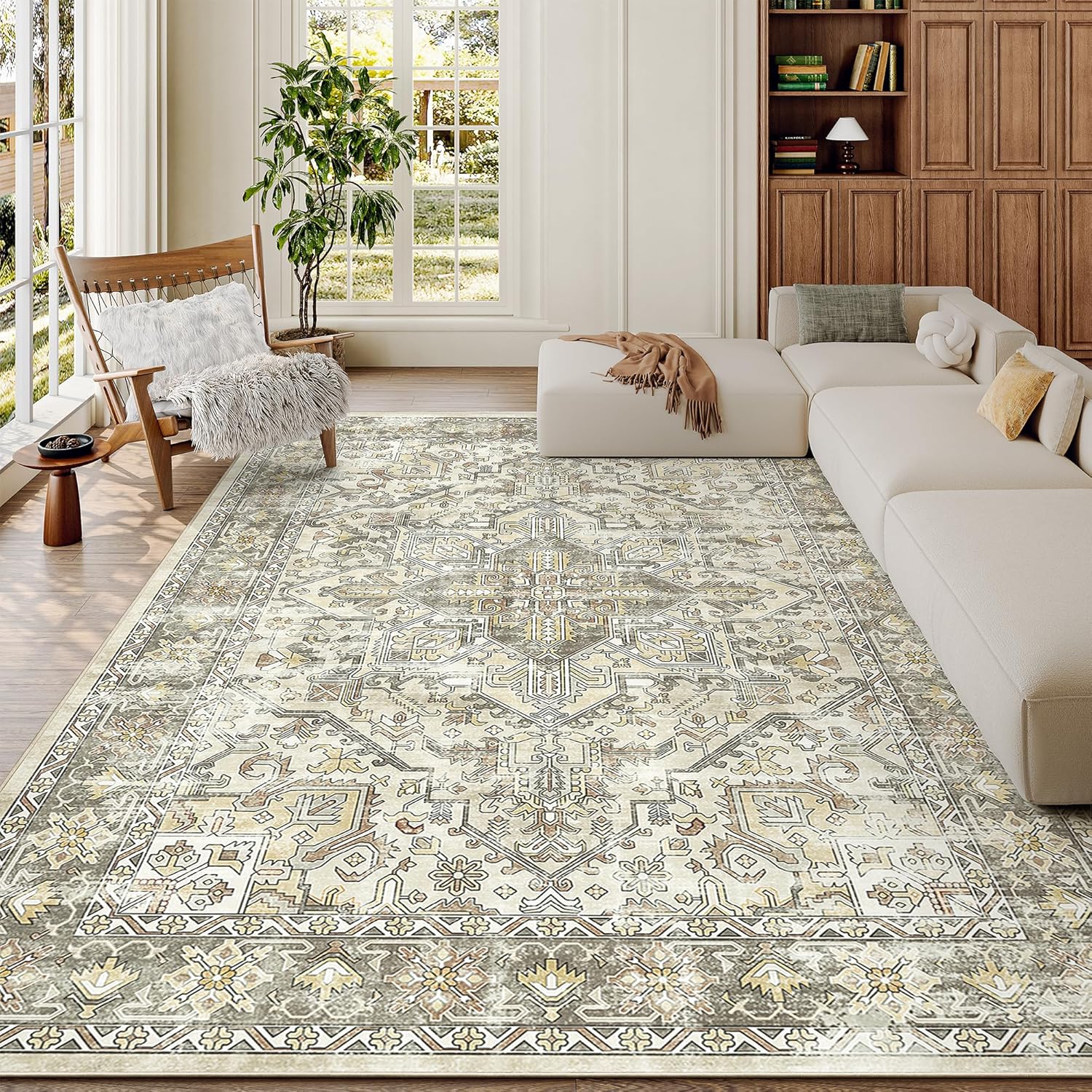 zesthome 9x12 Area Rugs for Girls Bedroom, Low Pile Machine Washable Rugs, Vintage Large Pink Rugs, Stain Resistant Nursery Room Rug, Baby Crawling Rug (Pink/Blue,9'x12')