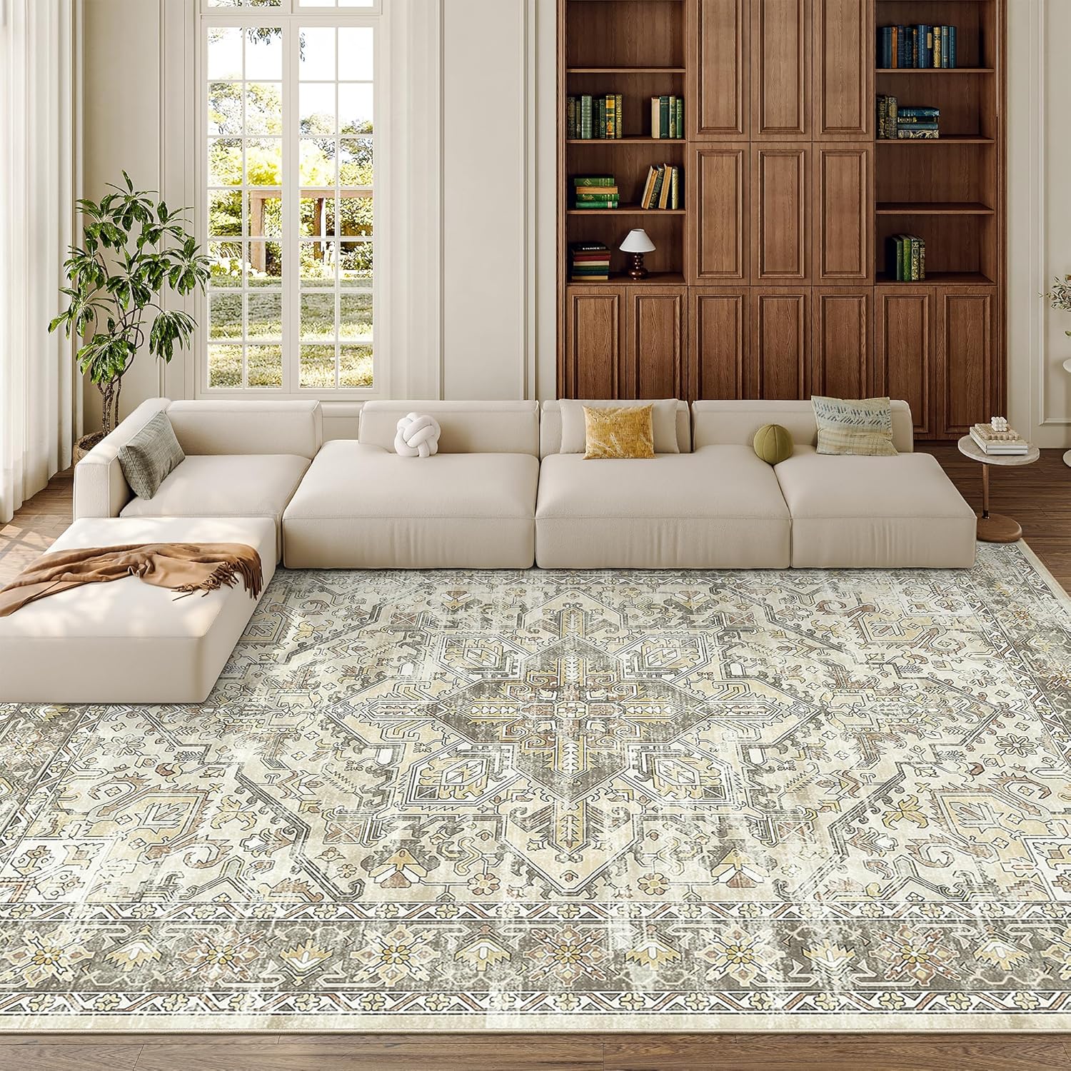 zesthome 9x12 Area Rugs for Girls Bedroom, Low Pile Machine Washable Rugs, Vintage Large Pink Rugs, Stain Resistant Nursery Room Rug, Baby Crawling Rug (Pink/Blue,9'x12')