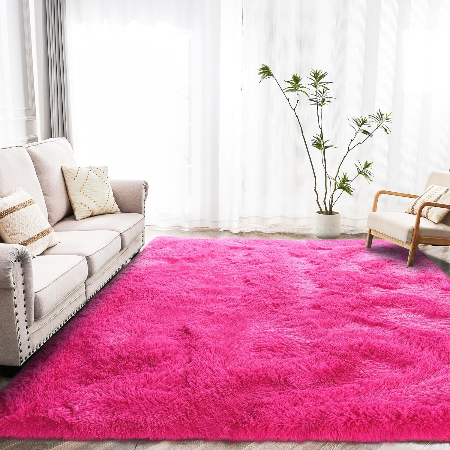 Awaytail Fluffy Area Rug 9x12 Living Room, Hot Pink Rugs for Bedroom Girls, Extra Large Rug Big Carpet 9 by 12 Fuschia