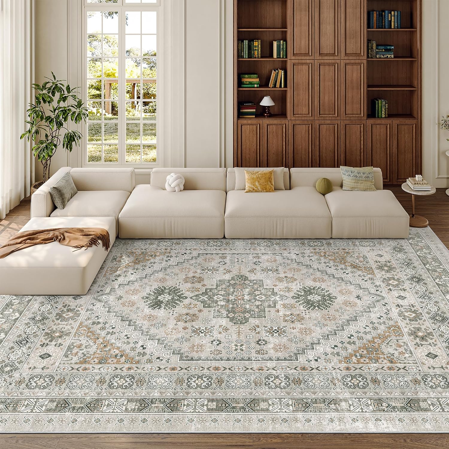 zesthome 9x12 Area Rugs for Girls Bedroom, Low Pile Machine Washable Rugs, Vintage Large Pink Rugs, Stain Resistant Nursery Room Rug, Baby Crawling Rug (Pink/Blue,9'x12')