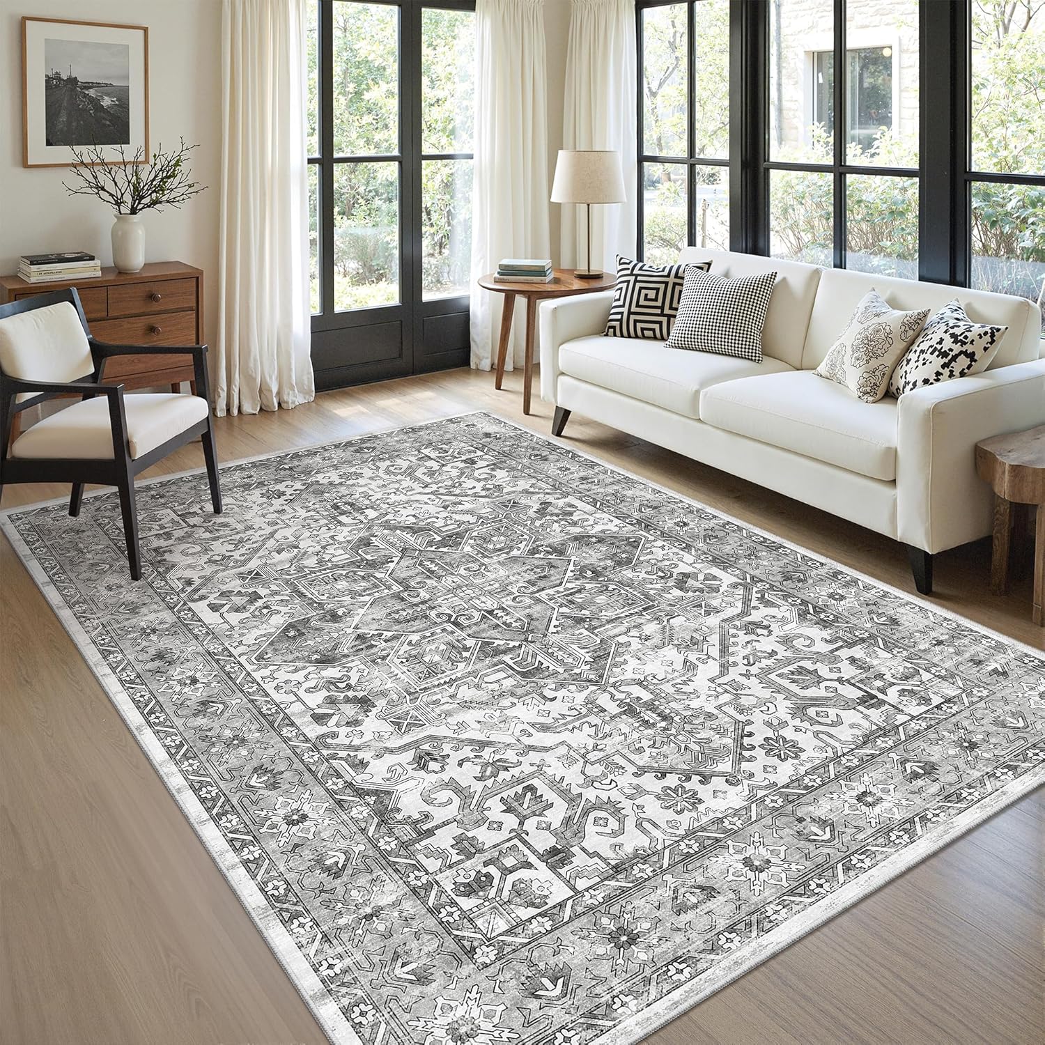 zesthome 9x12 Area Rugs for Girls Bedroom, Low Pile Machine Washable Rugs, Vintage Large Pink Rugs, Stain Resistant Nursery Room Rug, Baby Crawling Rug (Pink/Blue,9'x12')