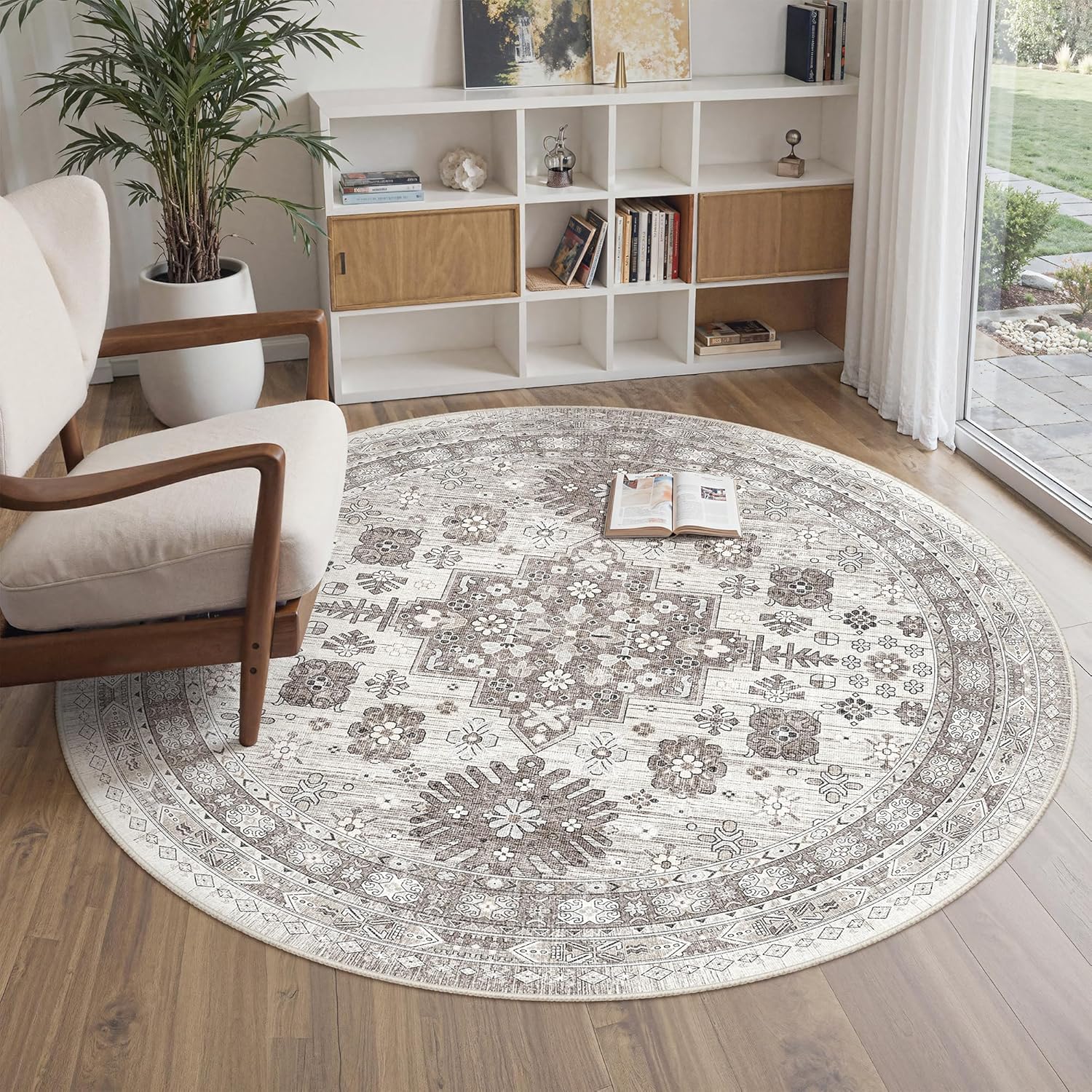 zesthome 9x12 Area Rugs for Girls Bedroom, Low Pile Machine Washable Rugs, Vintage Large Pink Rugs, Stain Resistant Nursery Room Rug, Baby Crawling Rug (Pink/Blue,9'x12')