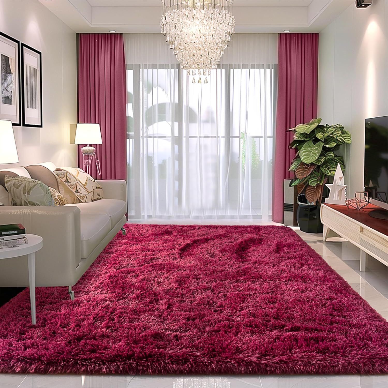 Awaytail Fluffy Area Rug 9x12 Living Room, Hot Pink Rugs for Bedroom Girls, Extra Large Rug Big Carpet 9 by 12 Fuschia