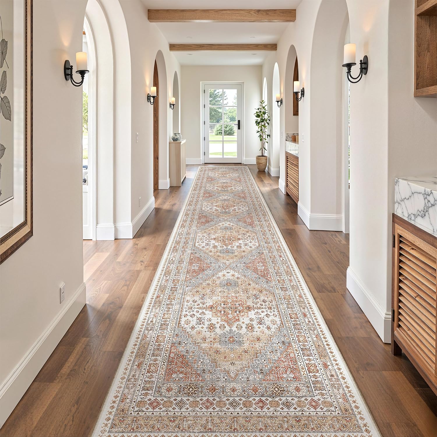 zesthome 9x12 Area Rugs for Girls Bedroom, Low Pile Machine Washable Rugs, Vintage Large Pink Rugs, Stain Resistant Nursery Room Rug, Baby Crawling Rug (Pink/Blue,9'x12')