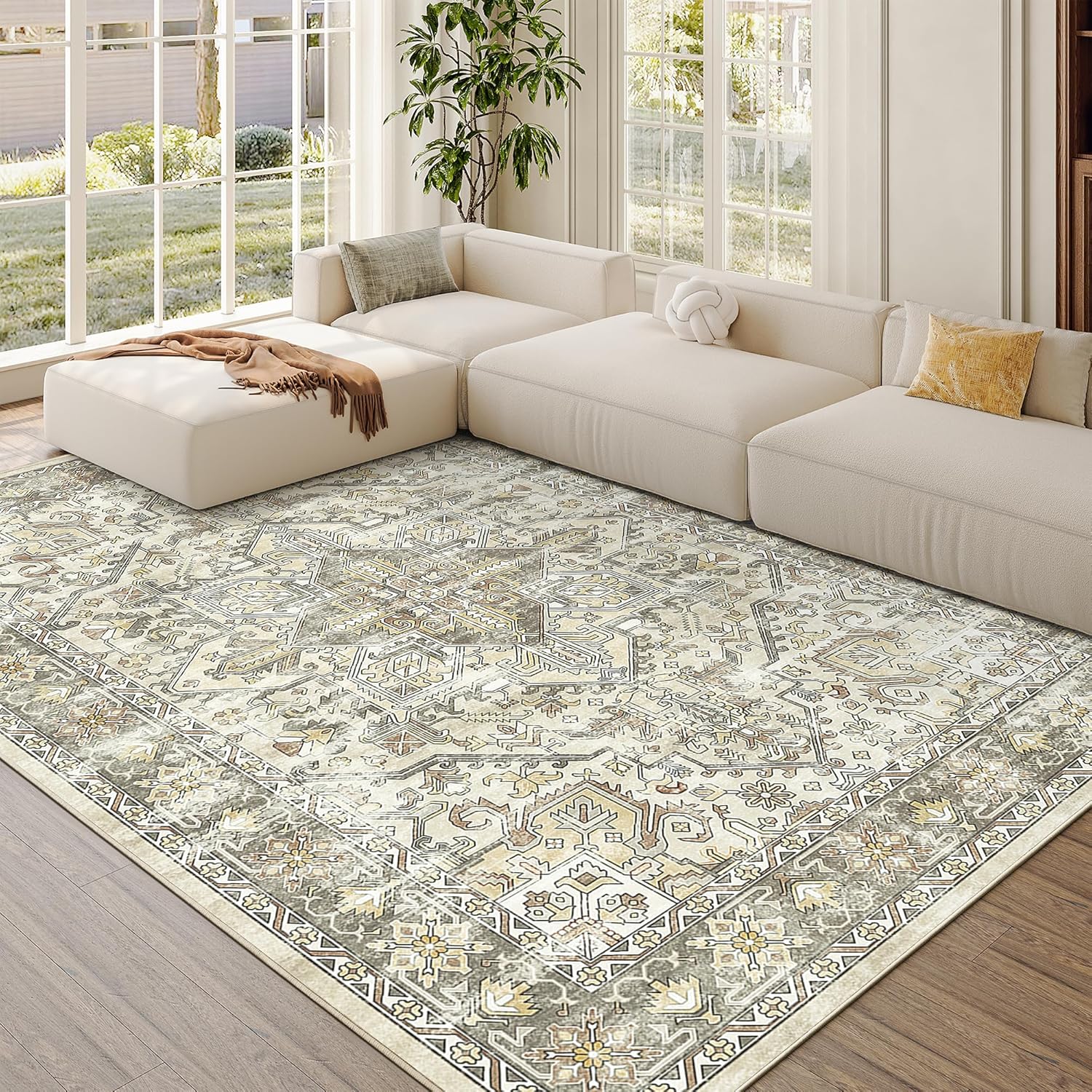 zesthome 9x12 Area Rugs for Girls Bedroom, Low Pile Machine Washable Rugs, Vintage Large Pink Rugs, Stain Resistant Nursery Room Rug, Baby Crawling Rug (Pink/Blue,9'x12')