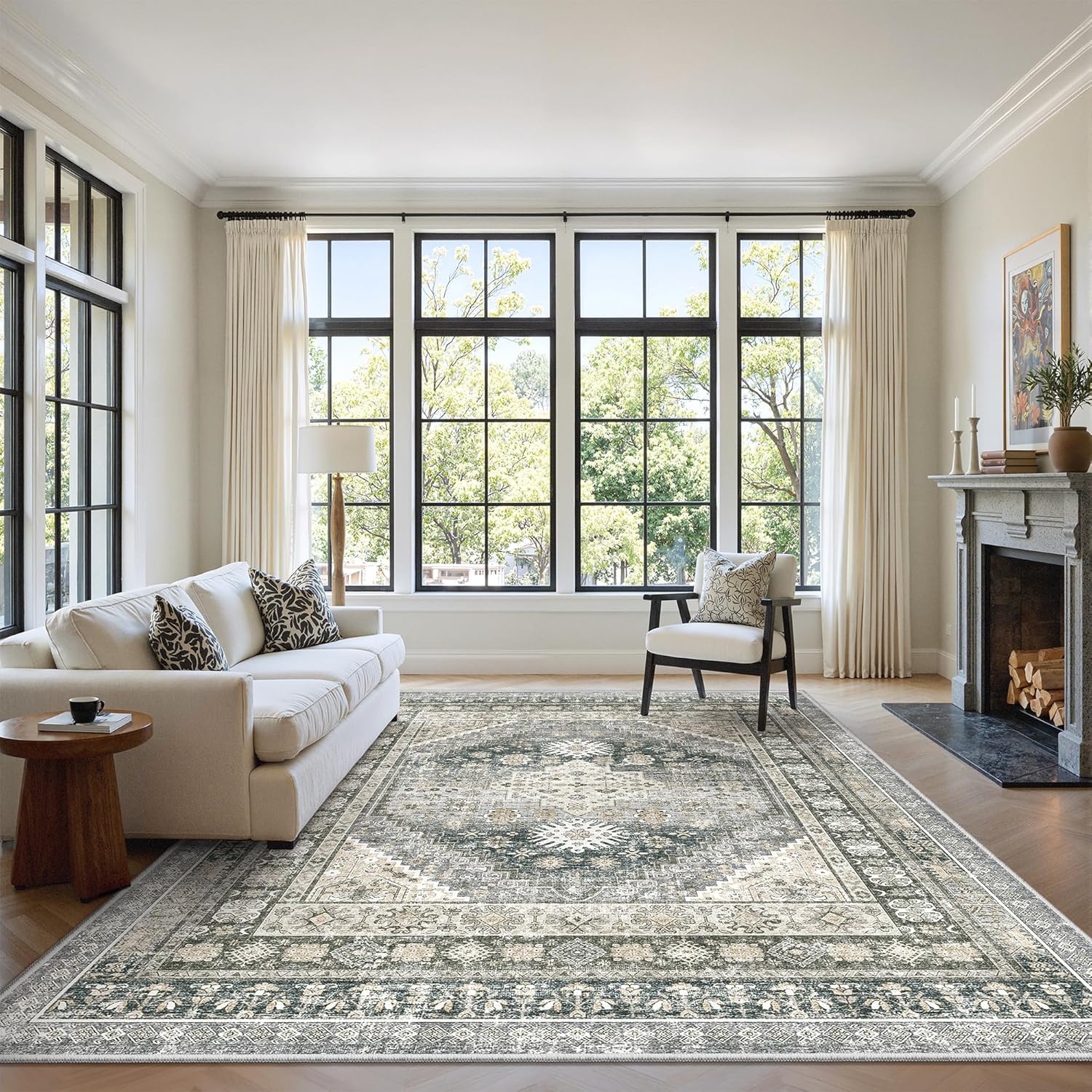 zesthome 9x12 Area Rugs for Girls Bedroom, Low Pile Machine Washable Rugs, Vintage Large Pink Rugs, Stain Resistant Nursery Room Rug, Baby Crawling Rug (Pink/Blue,9'x12')