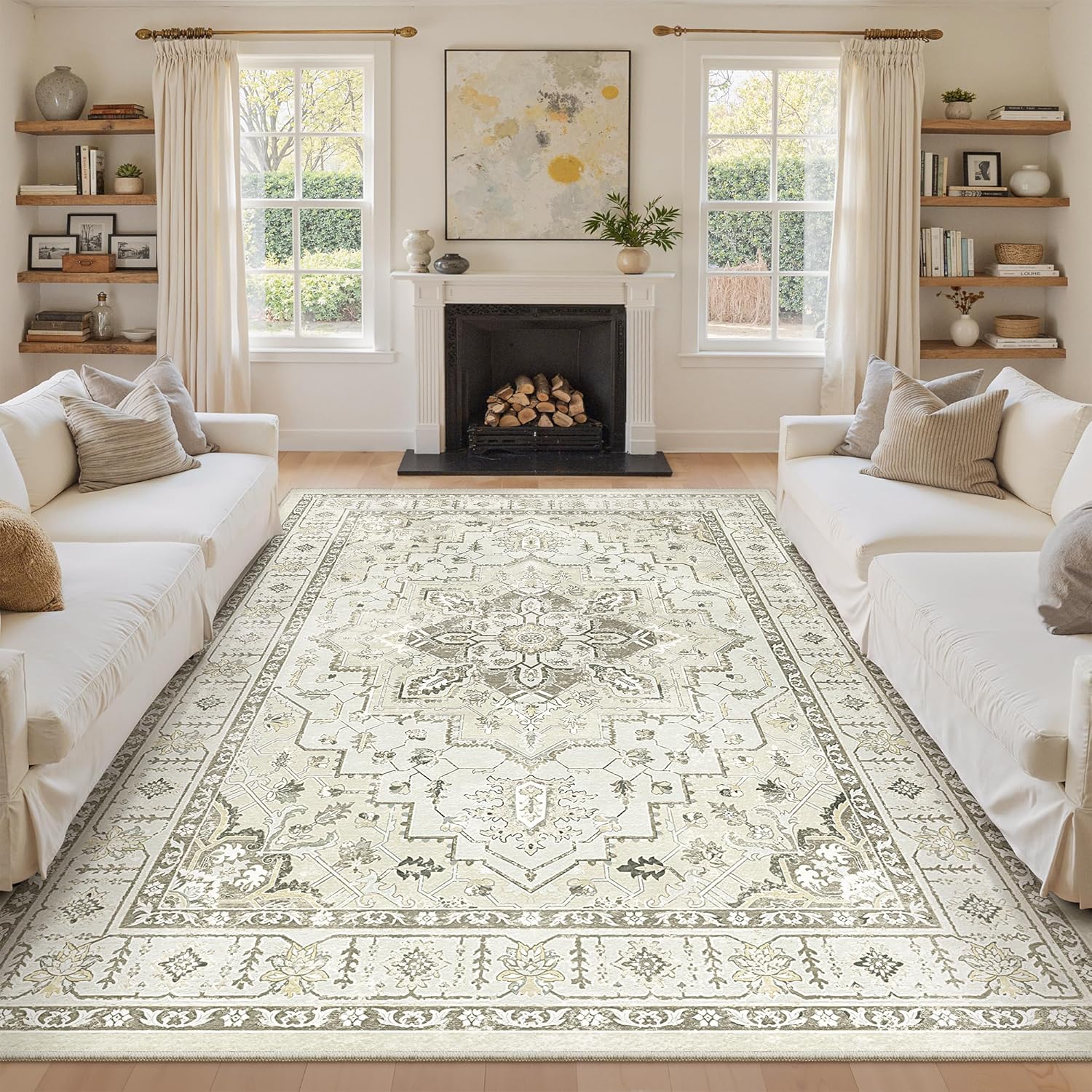 zesthome 9x12 Area Rugs for Girls Bedroom, Low Pile Machine Washable Rugs, Vintage Large Pink Rugs, Stain Resistant Nursery Room Rug, Baby Crawling Rug (Pink/Blue,9'x12')