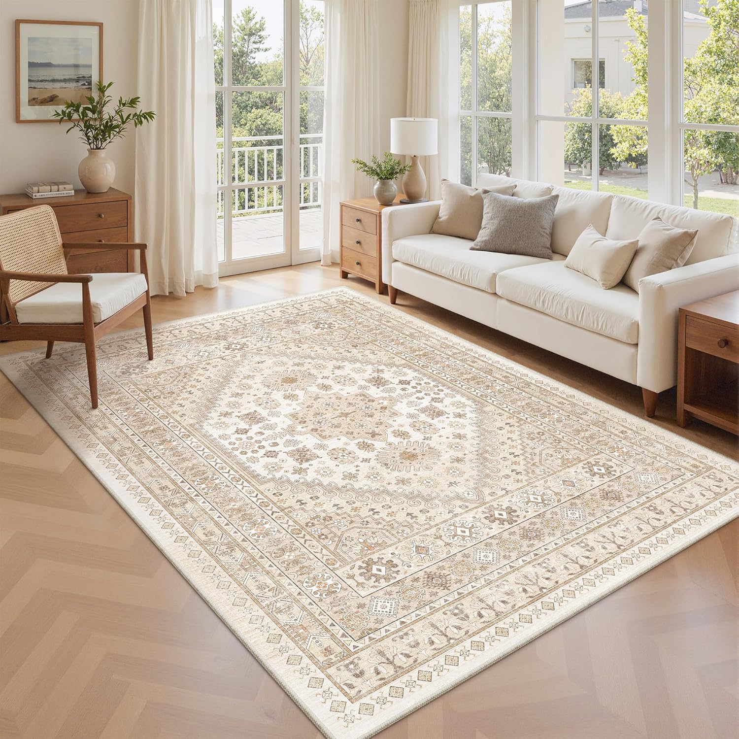 zesthome 9x12 Area Rugs for Girls Bedroom, Low Pile Machine Washable Rugs, Vintage Large Pink Rugs, Stain Resistant Nursery Room Rug, Baby Crawling Rug (Pink/Blue,9'x12')